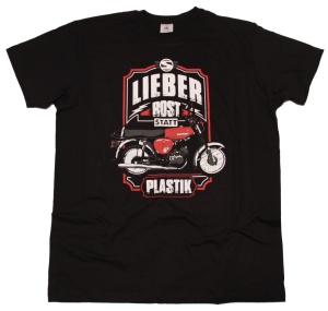 Simson Motiv T-Shirt Lieber Rost statt Plastik Druck rot